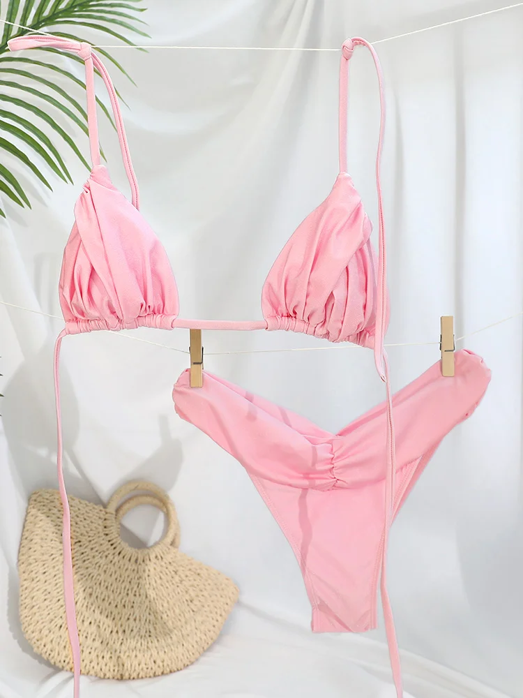 Dreieck-Bikinis, sexy Badeanzug, Damen-Verband-Bademode, 2025, Bikini-Set, einfarbig, Strandmode, zweiteiliger Anzug, weibliche Badeanzüge – Detail 12