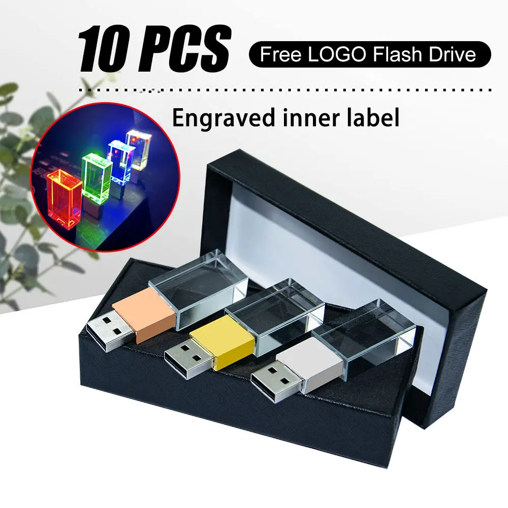 10PCS/LOT Usb 2.0 New Crystal Memory Flash Drive with Gift Box 4GB 8GB 16GB LED U Disk 32GB 64GB 128GB minions Free Custom LOGO