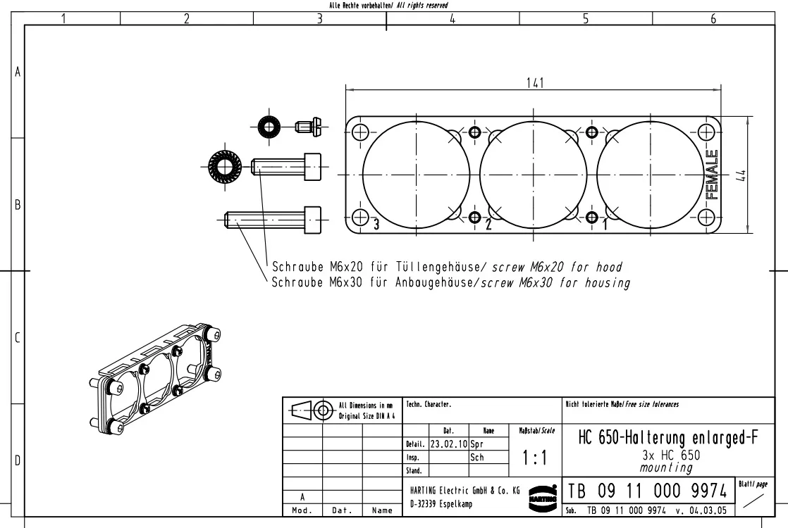 Quadro endurecimento de Rged Han, F 3XHC 650-Han 24HPR, 09110009974