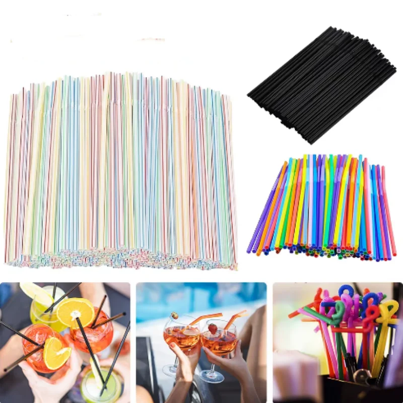 100-500PCS color and black bar party straws, wedding party cocktail straws, wholesale of milk and juice straws，foldable