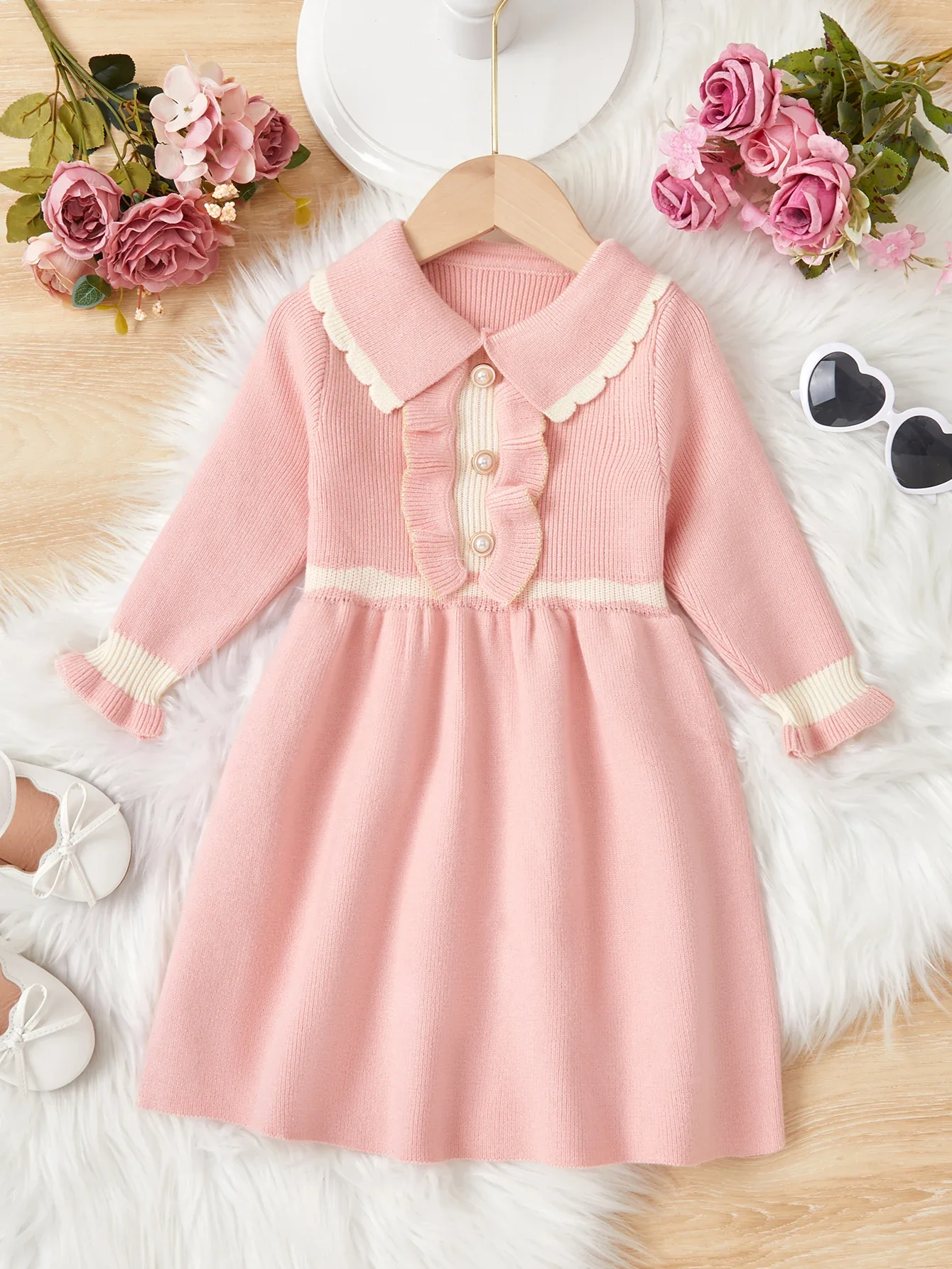 Girls Casual Sweater Dress Spring Baby Girl Fashion Knitwear Princess Dresses Children\'s Long-sleeved Ruffled Sweater Clothing