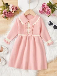 Girls Casual Sweater Dress Spring Baby Girl Fashion Knitwear Princess Dresses Children's Long-sleeved Ruffled Sweater Clothing