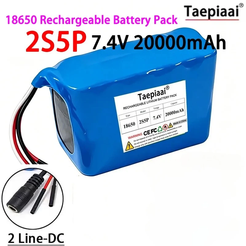 DIY 2S5P 7.4V 20000mAh 18650 Rechargeable Lithium Battery Pack Built-in BMS Large Capacity with 12 Various Connectors