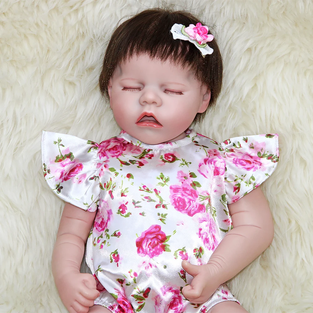 18-inch Vinyl Reborn Girl Doll | Floral Outfit, Handmade Hair Transplant & Realistic Skin | Color Box Packaged.