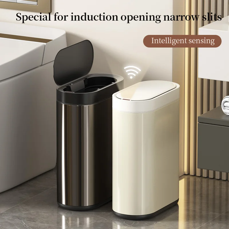 Leasylife 9L Smart Bathroom Trash Can Stainless Steel Touchless Narrow Slim Garbage Can Automatic Sensor Trash Bin Home Kitchen