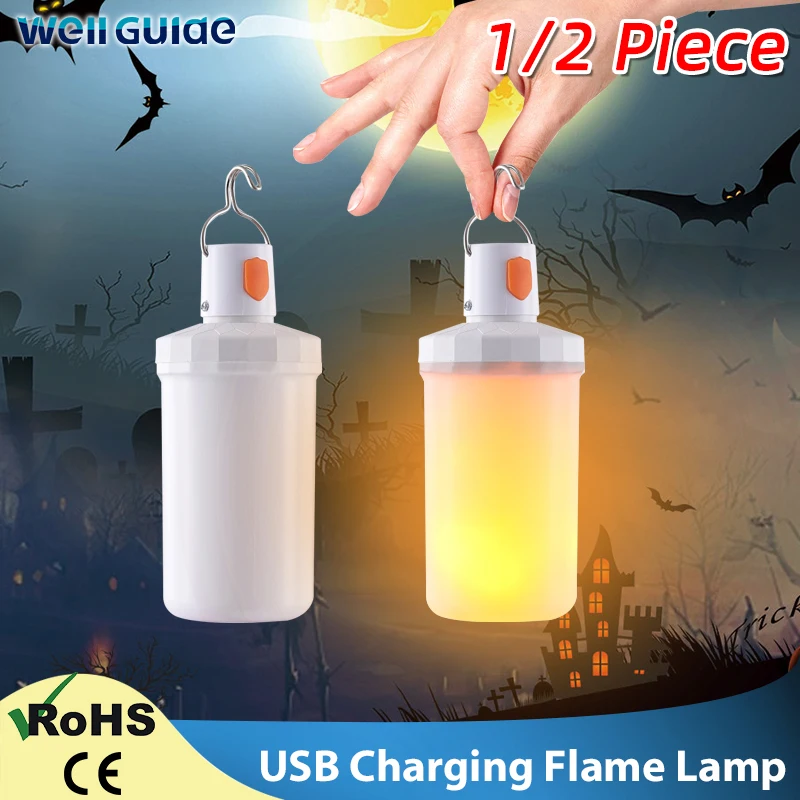 

LED Flame Light Halloween Flameless Candle Light USB DC 5V Rechargeable Dimmable Night Light Yard LED Camping Lights Decoration