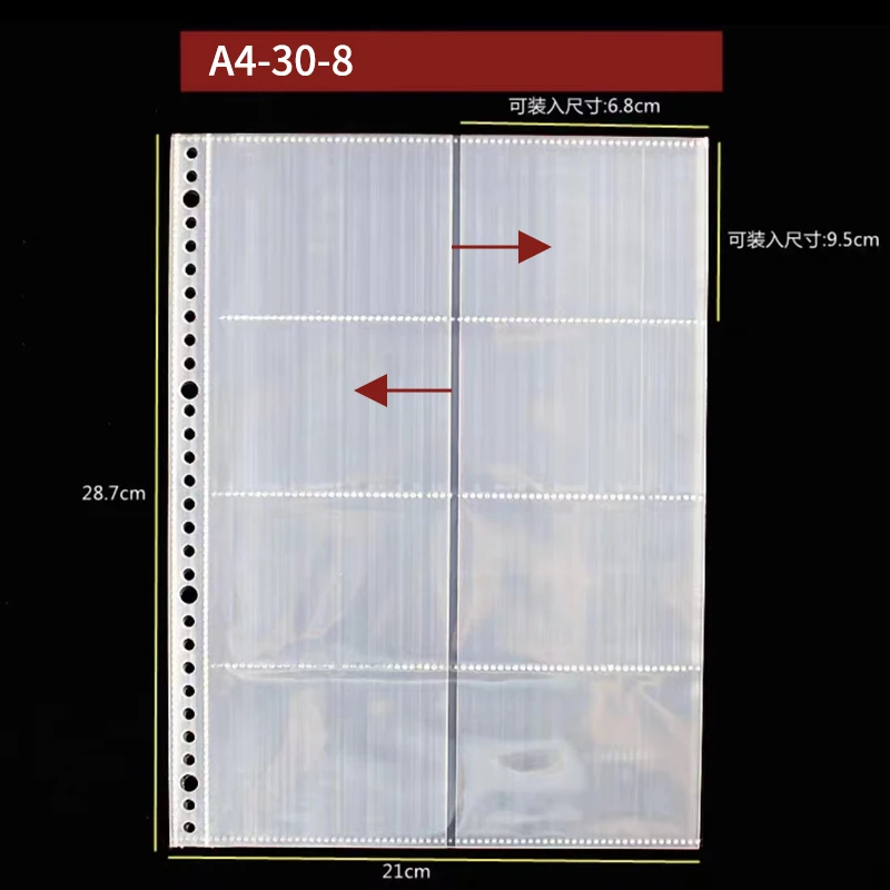 Pochettes perforées en plastique transparent A4, dossier de poche, classement adt cuir chevelu, 30 trous, protecteurs de feuilles de documents, sac