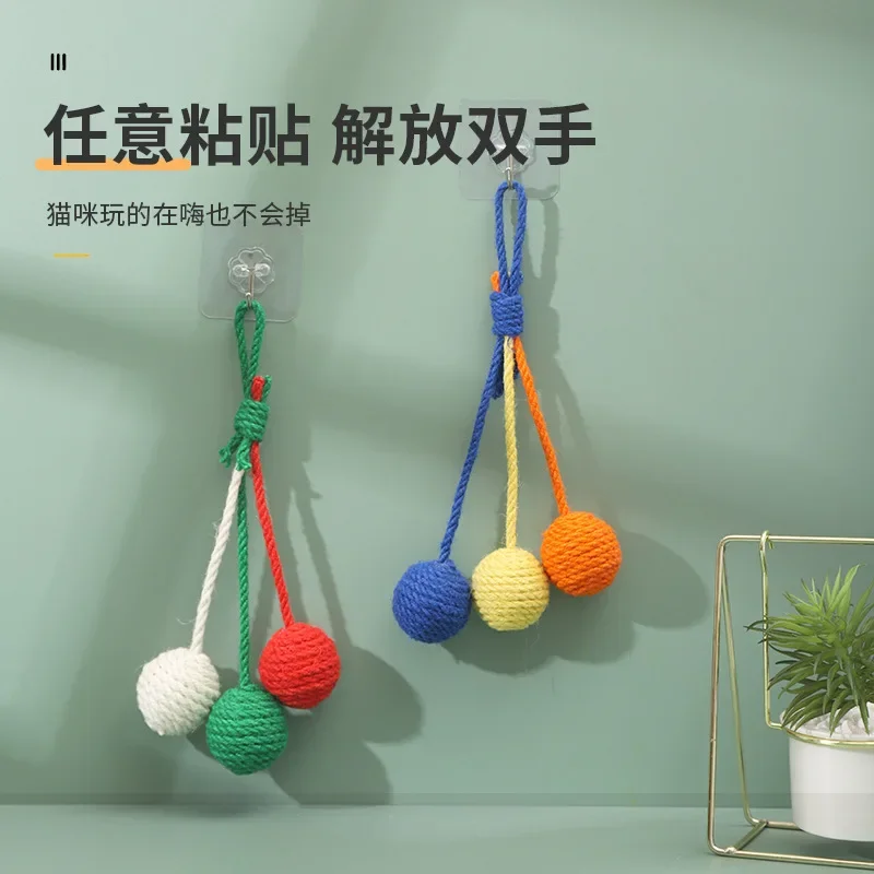 The New 3 Balls Can Hang Sisal Ball Cat Toy Interactive Tease Cat Ball Grinding Claw Grinding Pet Supplies Companion Toy