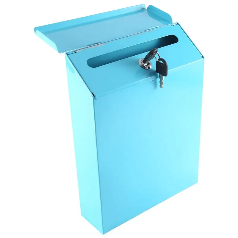 A21Q -Wall-Mounted Mailbox Wall Collection Box Farmhouse Mailbox + Key Suitable For Home Office Blue