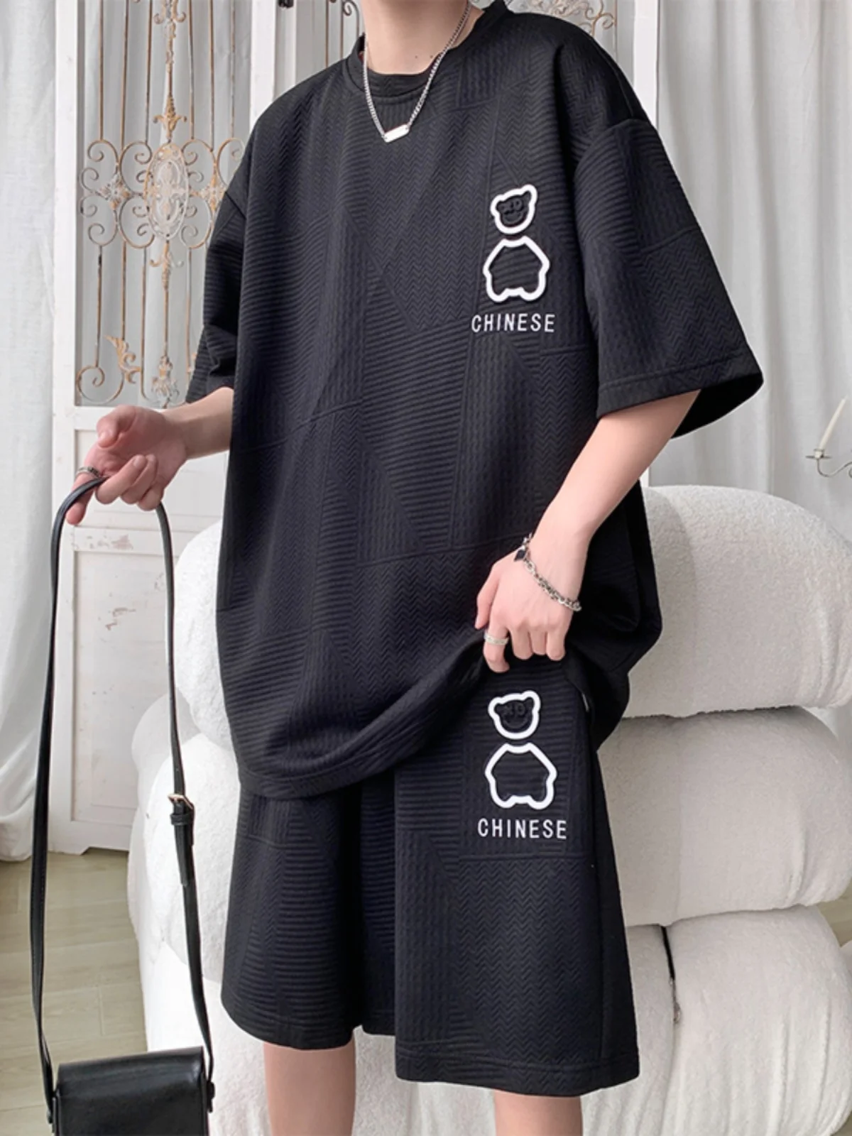 Men's Casual Sportswear Set Short Sleeve Five-Piece Pants Polyester Fiber Summer Collection Big Size T-Shirt And Shorts Combo