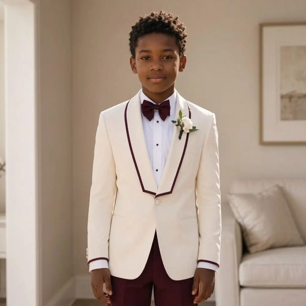 2 Pieces Boy Suits Slim Fit Formal Single Breasted Shawl Lapel Contrast Piping for Prom Party Kids Wedding Ceremony Wear 2026