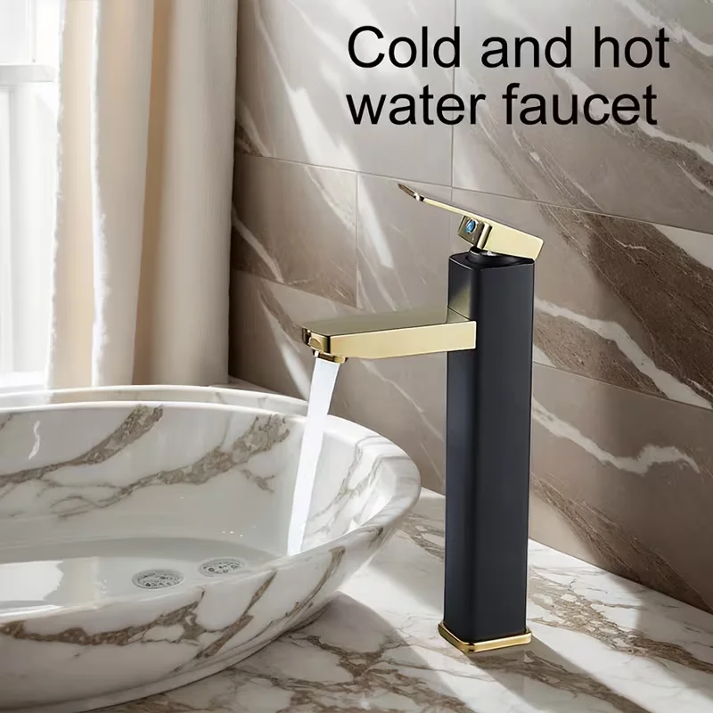 

1 Set Square Black Golden Stainless Steel Basin Faucet 29cm/11.42in Height Touch-Activated Bathroom Sink Countertop High Design