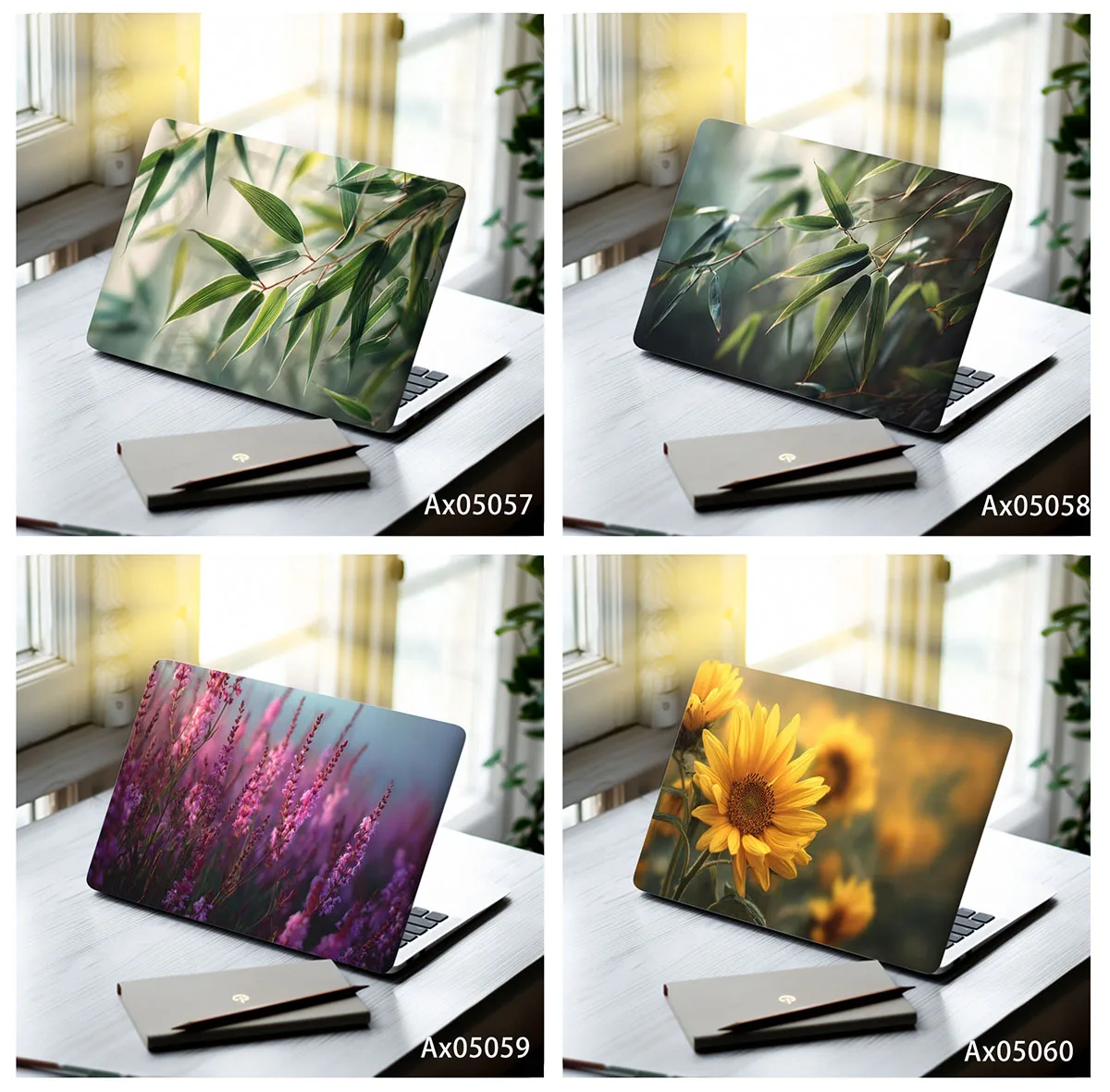 Realistic Green Bamboo Lavender Sunflower Anti Scratch Protective Laptop Skin Stickers for Universal MacBook Cover Sticker