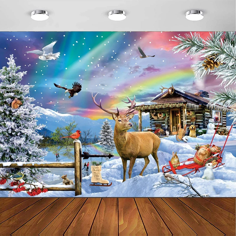 Photography Landscape - Reindeer Photography Backdrop Christmas Winter Landscape