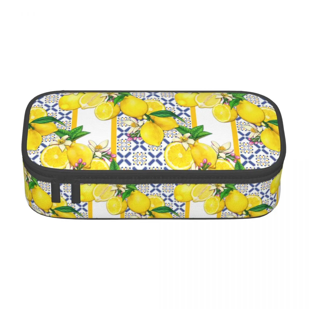 Customized Mediterranean Tiles Summer Fruit Lemons Kawaii Pencil Cases  Large Capacity Pencil Pouch Students Stationery