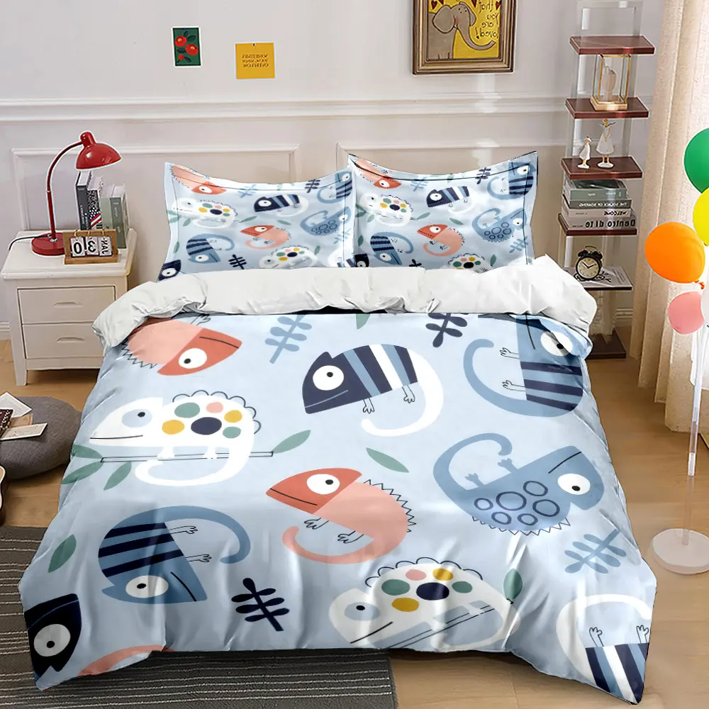 

Colorful Chameleon Pattern Decoration Set Soft Comfortable Duvet Cover Bedding Set Included 1*Duvet Cover & 2*Pillowcases,gift