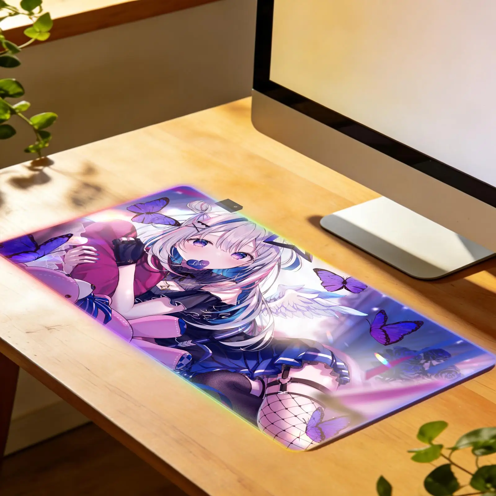 

Коврик для мыши Amane Kanata RGB, большой компьютерный коврик для мыши, офисные аксессуары, XXL, для ПК, геймерский, нескользящий, настольный коврик для мыши и клавиатуры