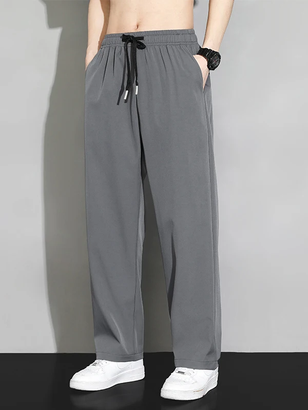 

Мужские узкие прямые свободные летние повседневные брюки из ледяного шелка, легкие брюки из полиэфирного волокна, молодежные модные брюки