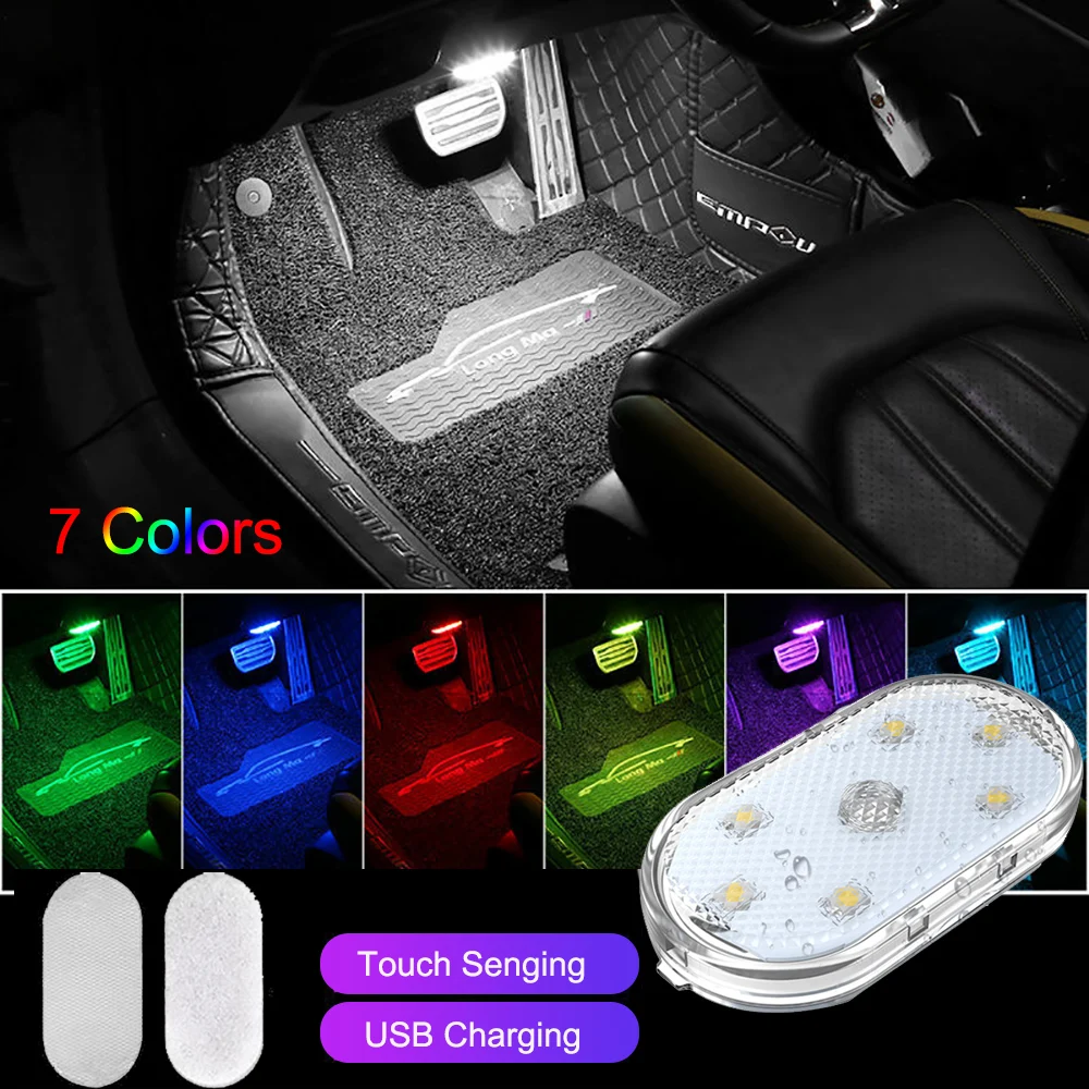 Adsorption LED Car Touch Lights Interior Dome Light Auto Roof Ceiling Reading Lamps Trunk USB Charging 6 LED