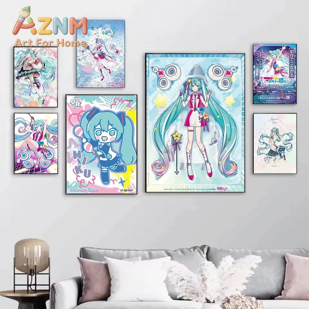 Hatsune Miku Pink Cute Anime Canvas Painting Frameless Wall Art Print Poster Home Bedroom Living Room Kawaii Style Wall Decor