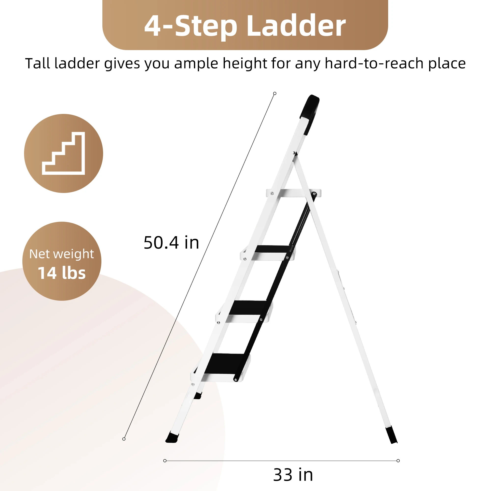 سلم Deli ذو 4 خطوات قابل للطي، مقعد محمول خفيف الوزن مع قبضة يد، سعة 330 رطل للخزانة والمطبخ والمكتب والمنزل