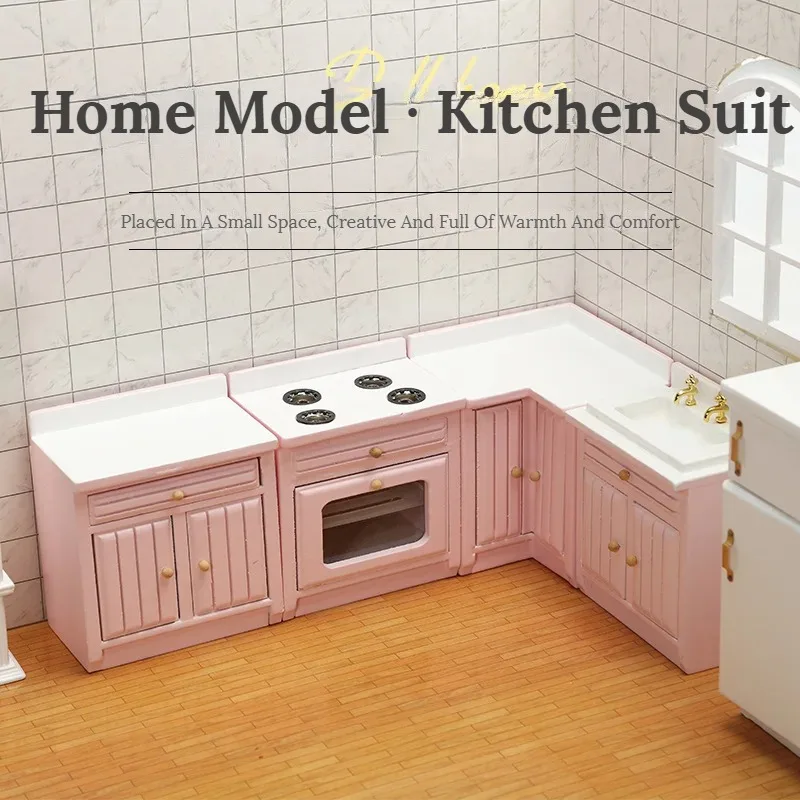 1:12 Mini Doll House Kitchen Play House Cabinet Miniature Food Play Model Cooking Table Sink Counter Cover Combination