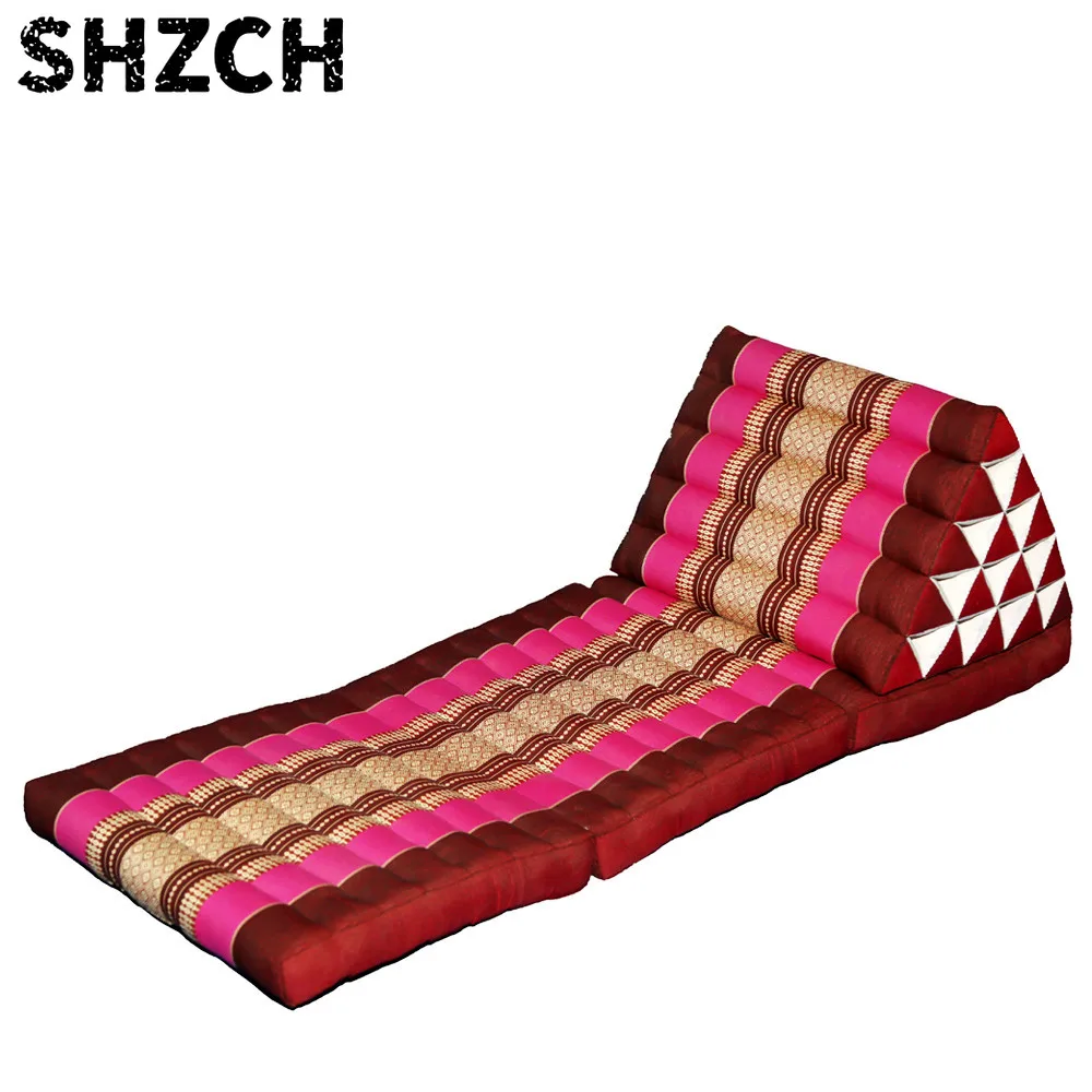Kapok Filling Foldable Triangle Thai Floor Cushion, Portable Folding Chaise Lounger for Living Room Outdoor Rest