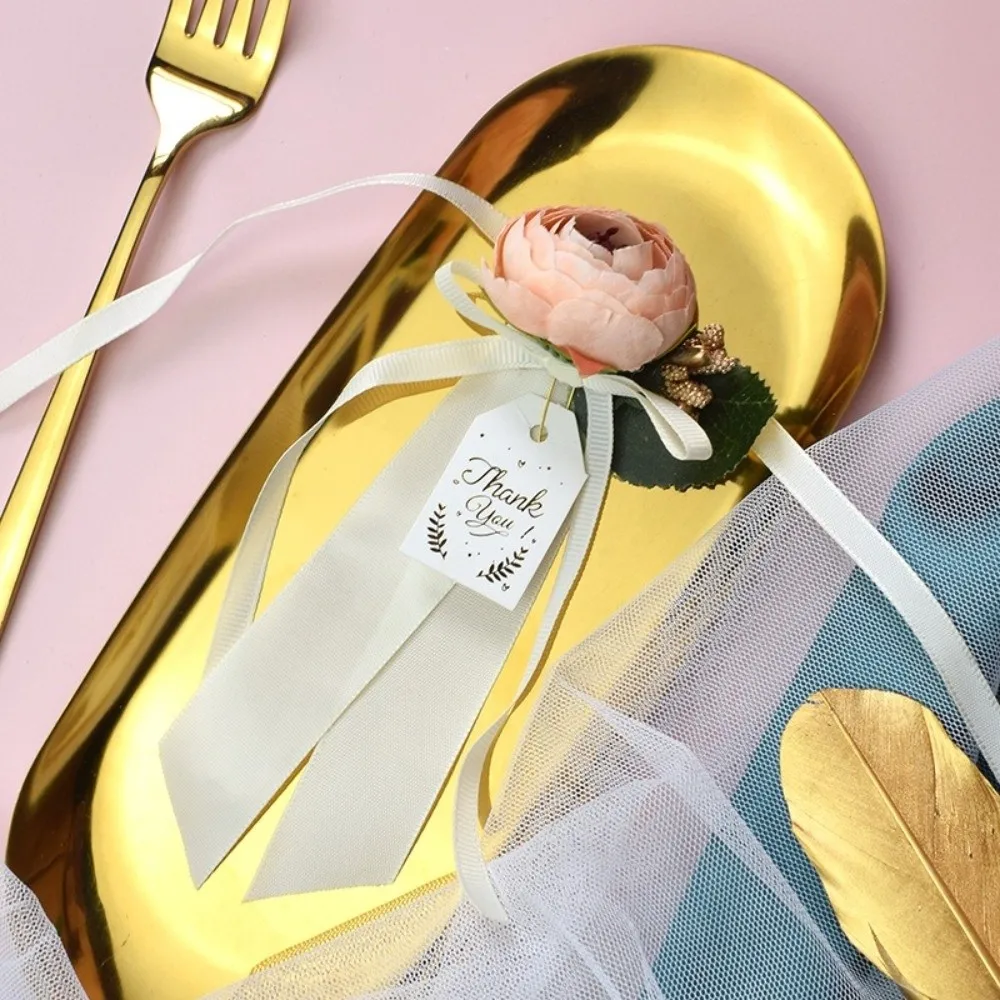 6pcs Realistic Gift Box Decor Silk Ribbon Elegant Wedding Car Flowers Rustic Style Door Handle Flowers Guest Presentation view 2