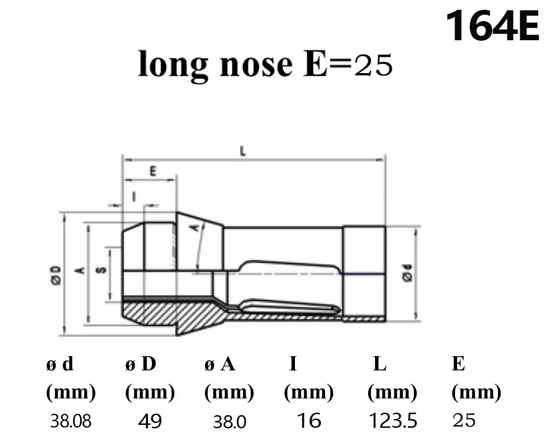 E164-VOR-25 E164-VOR-30 Collet With Extended Nose CNC Automatic Lathe Extra Long  Length F48 173E DIN6343 Collet Chuck