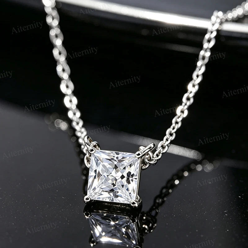 0,5ct, 1ct, 2ct Princess Cut Moissanit Damen-Halskette, GRA-zertifiziert, D VVS, S925 Silber, Hochzeits-, Bankett- und Party-Schmuck – Detail 5