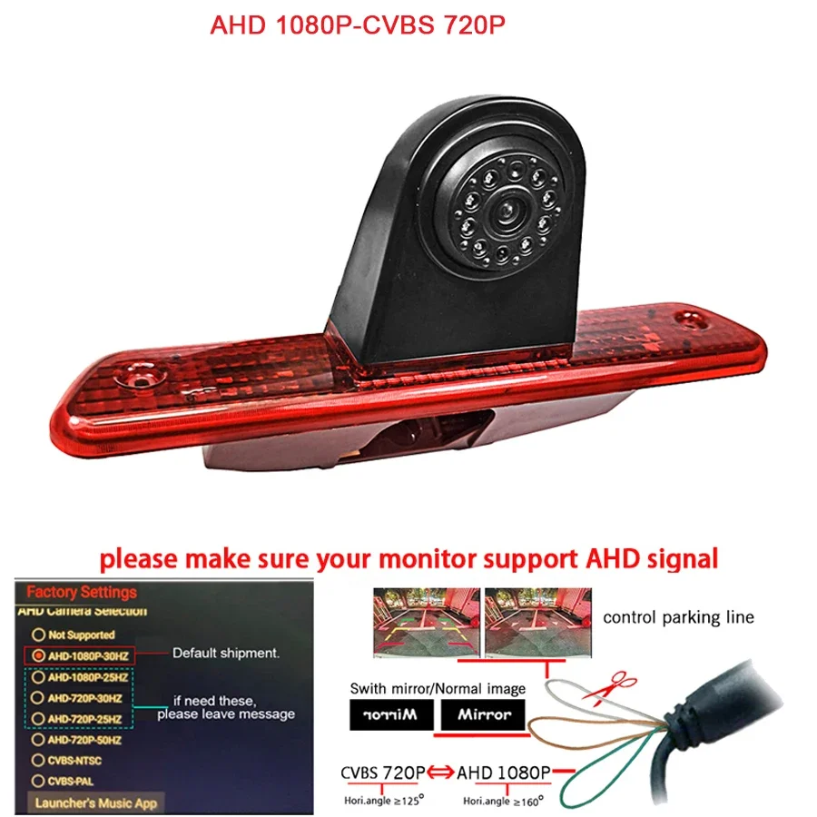 1080P AHD سيارة الفرامل ضوء الكاميرا الخلفية لتويوتا Proace 2007-2016 سيتروين ثاب SpaceTourer بيجو الخبراء المسافر 720P كاميرا