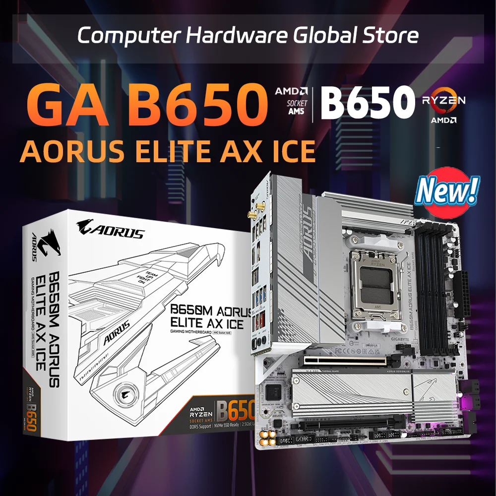 Gigabyte B650M AORUS ELITE AX ICE Double Channel AM5 slot White motherboard MAX-128GB Memory DDR5 Wi-Fi 6E PCIe 5.0  7700X 7600