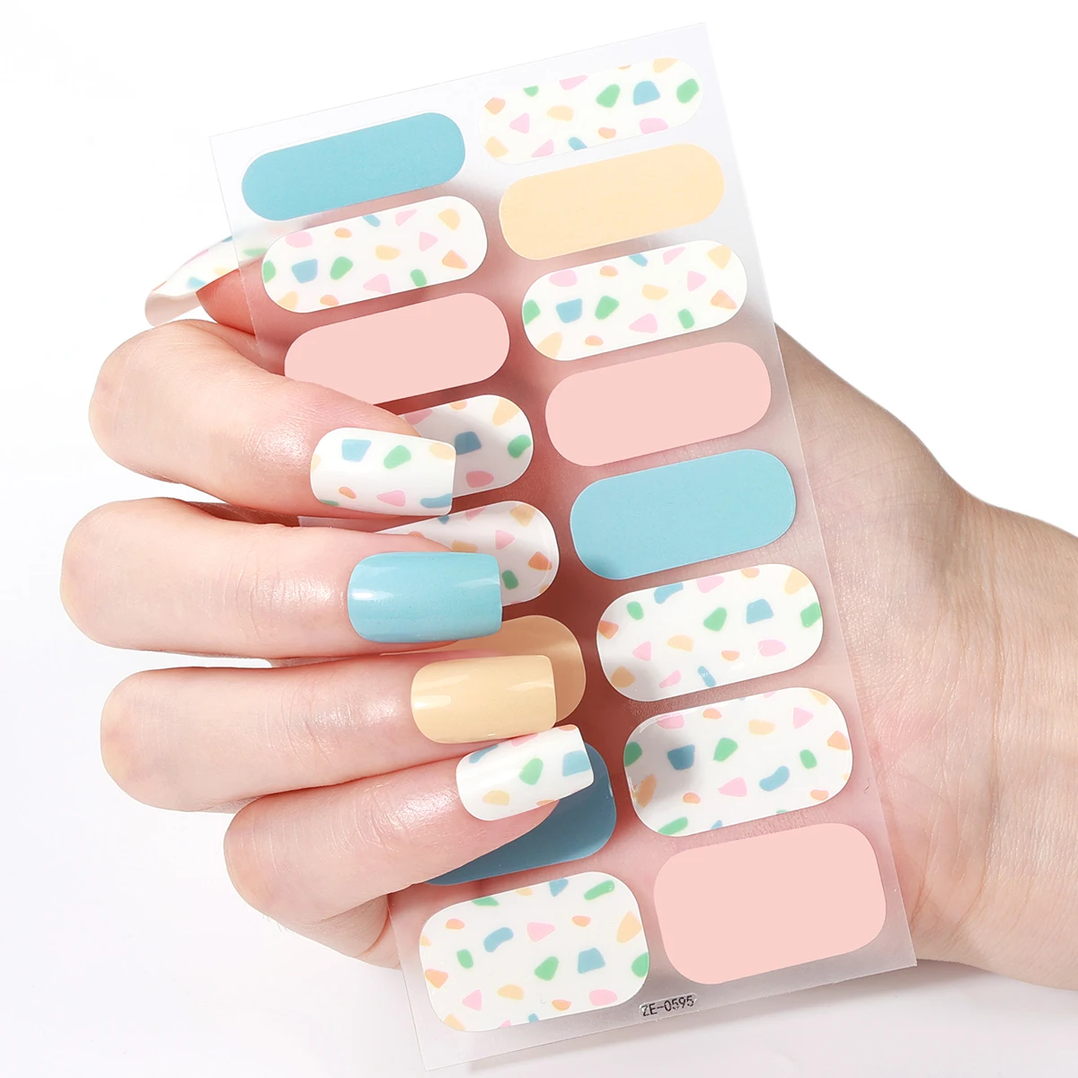 16 نصائح غطاء كامل ملصقات الأظافر الصيف الملونة البولكا نقطة مسمار البولندية الديكور الآيس كريم ذاتية اللصق مسمار الفن ملصق