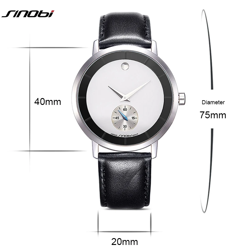 SINOBI Original Men\'s Quartz Watches Fashion Leather Strap Mans Wrist Watches Simple Brand Design Male Clock Relogio Masculino