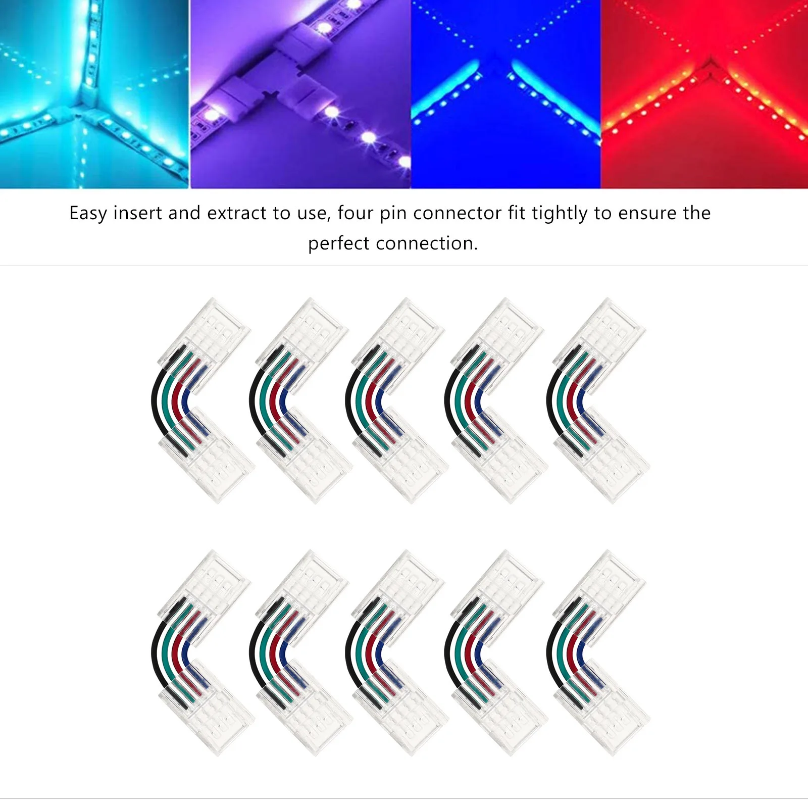 

10pcs Led Light Strip Connectors 4-Pin Rgb Adapter For 5050 Smd Led Tape Corner Extension Solderless Strip Light Terminal