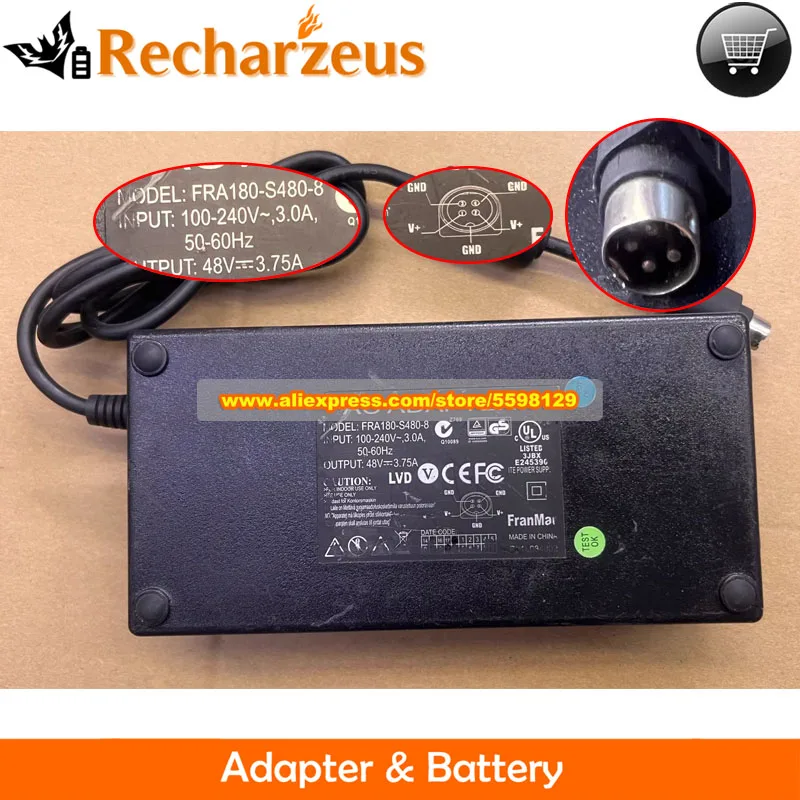 

Genuine FAR180-S480-8 AC Adapter 48V 3.75A 180W for FranMar Used Laptop Power Supply 4 Pins