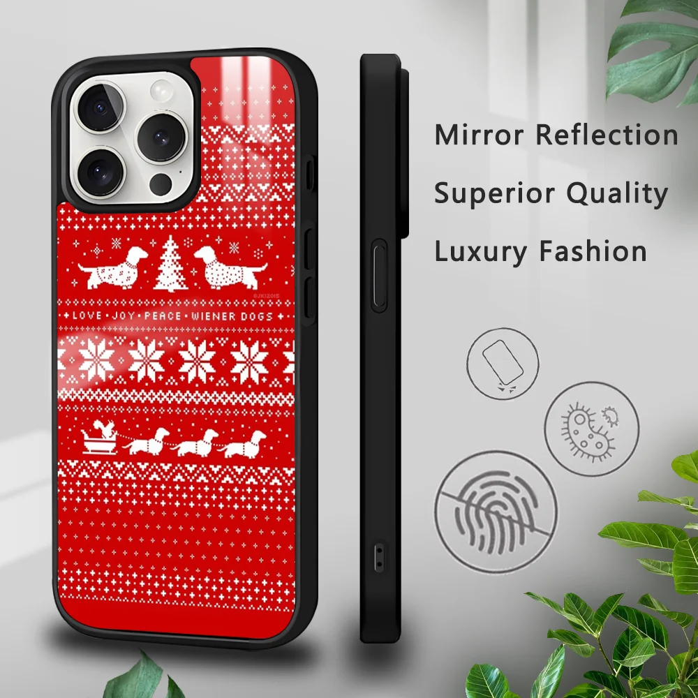 

Dachshunds Christmas Sweater Pattern Phone Case For iPhone 15 14 13 12 11 Pro Xs Max Mini XR X 7 8 Plus luxury Mirror Hard Funda