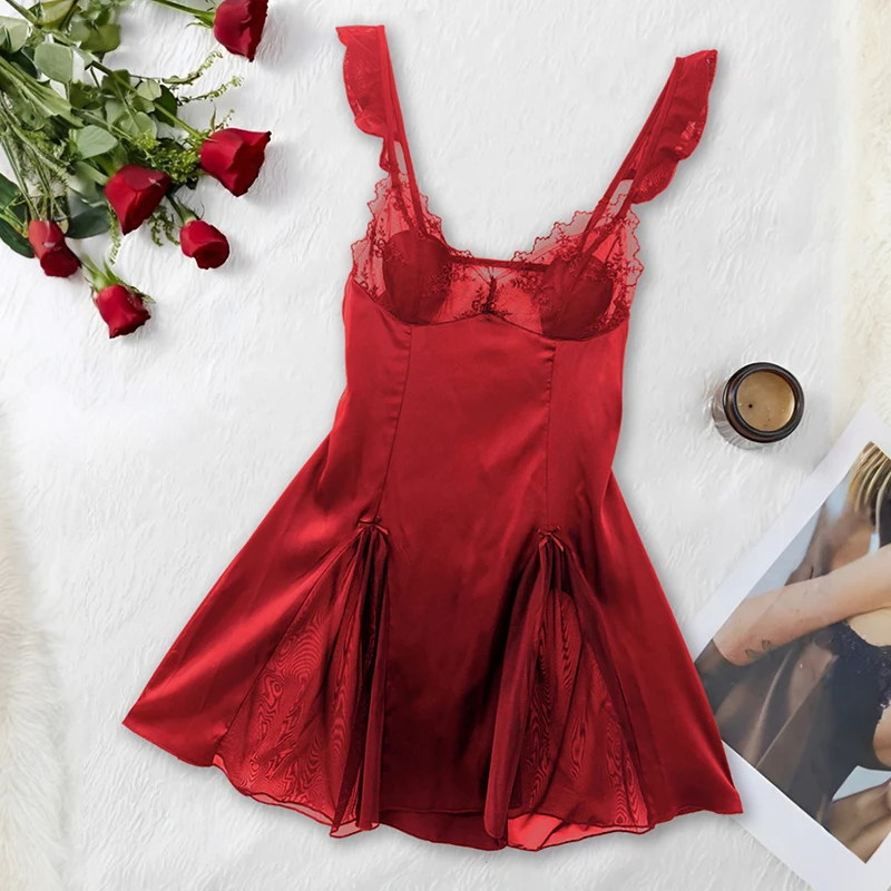 Women's Sexy Night Dress Lace Hot Lingeries Backless Sleepwear Night Gown Women Sleeveless Pajamas Dress Nightwear Homewear