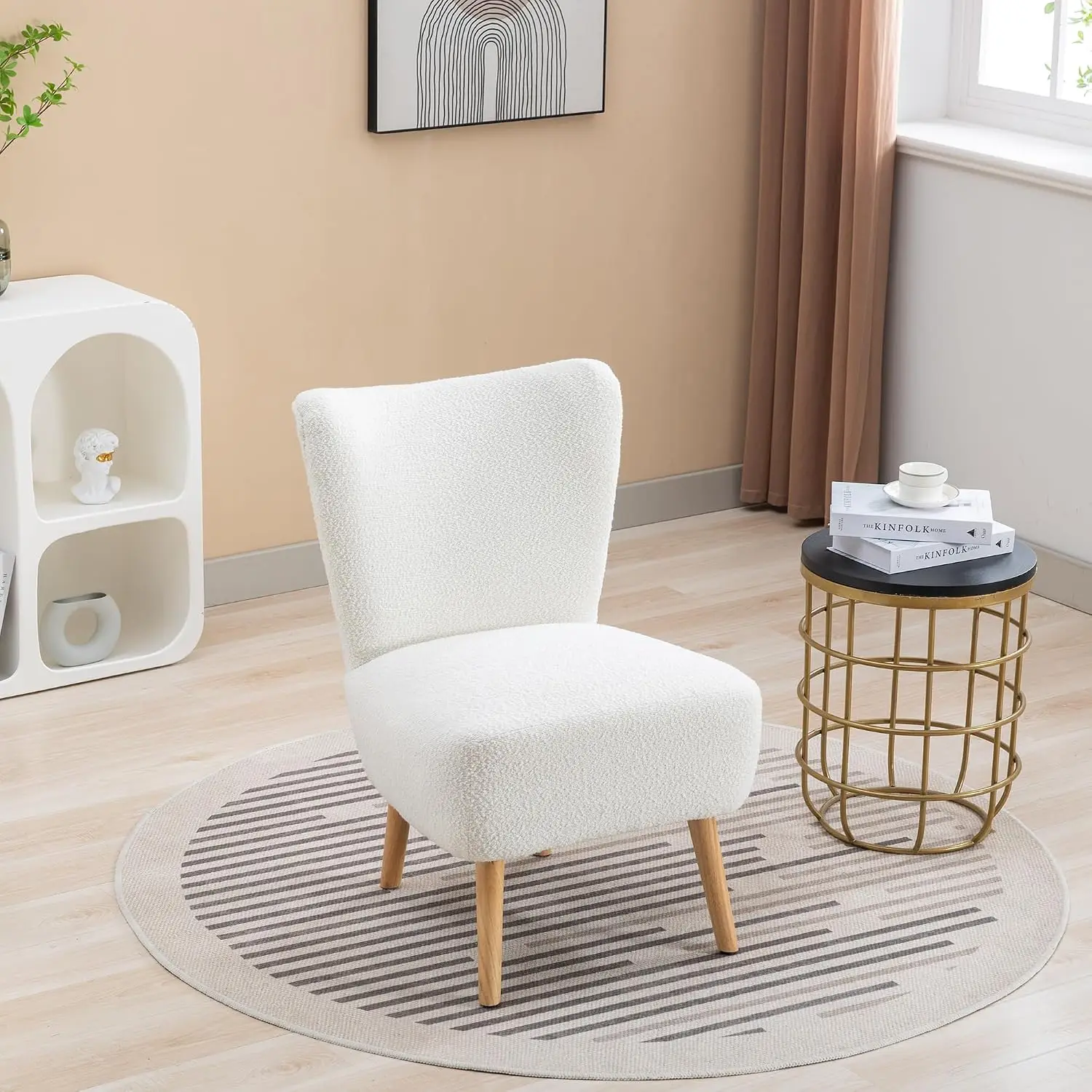 Living Room Chairs, Armless Accent Chair with Rubber Wooden Legs Modern Upholstered Corner Side Chair for Living Room, Bedroom,