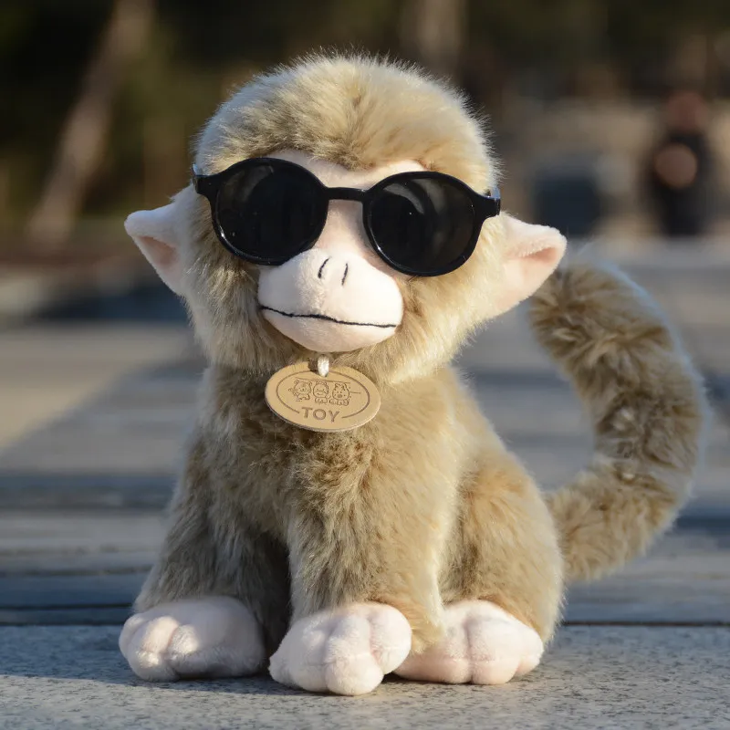 H19xW13cm Cute Funny Big-Eyed Monkey Plush Toy Realistic Little Monkey Doll Wearing Sunglasses PP Cotton Friend Birthday Gift