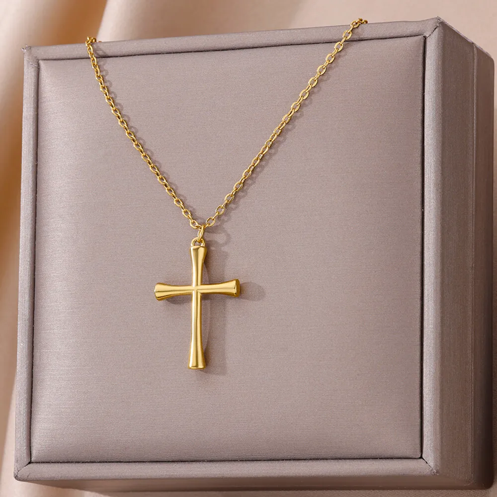 316L Stainless Steel Necklace Women Gold Color Cross Pendant Necklaces Female Aesthetic Jewelry 2024 Trendy Accessories Gifts