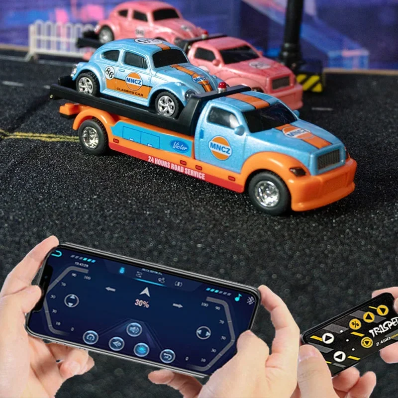 1:64 Mini RC Car Remote Control Alloy Drift Trailer Truck Electric Racing Vehicle Competitive Toy Children Xmas Birthday Gifts