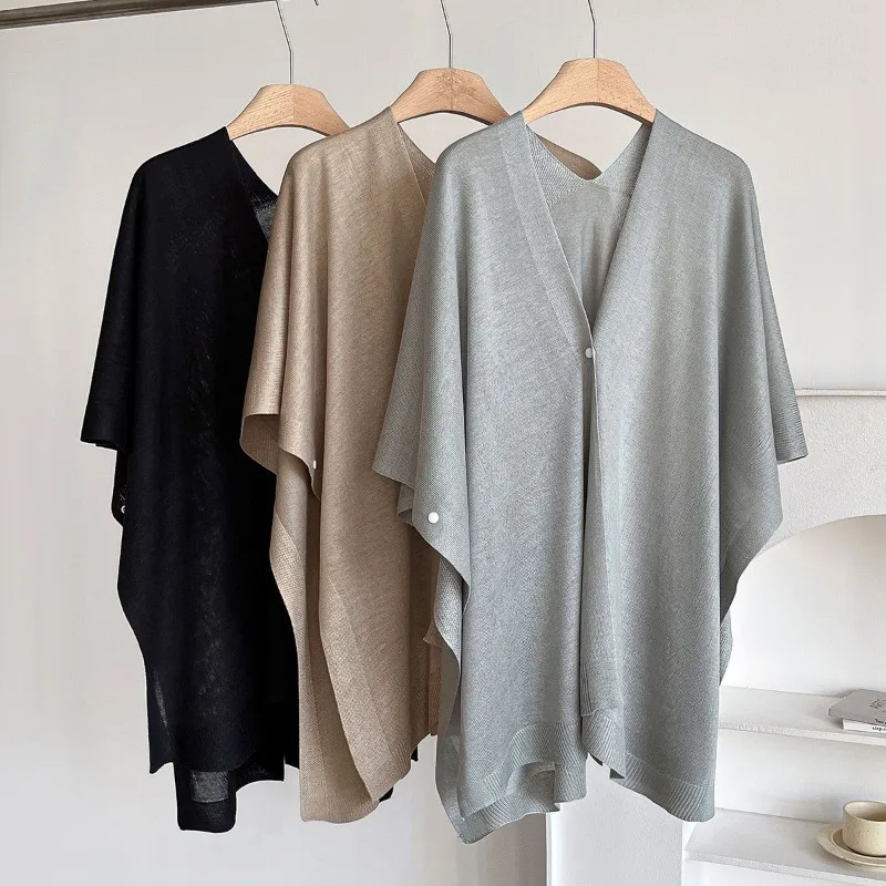 

New temperament thin knitted shawl fairy loose outerwear fashionable air-conditioned room knitted cape coat