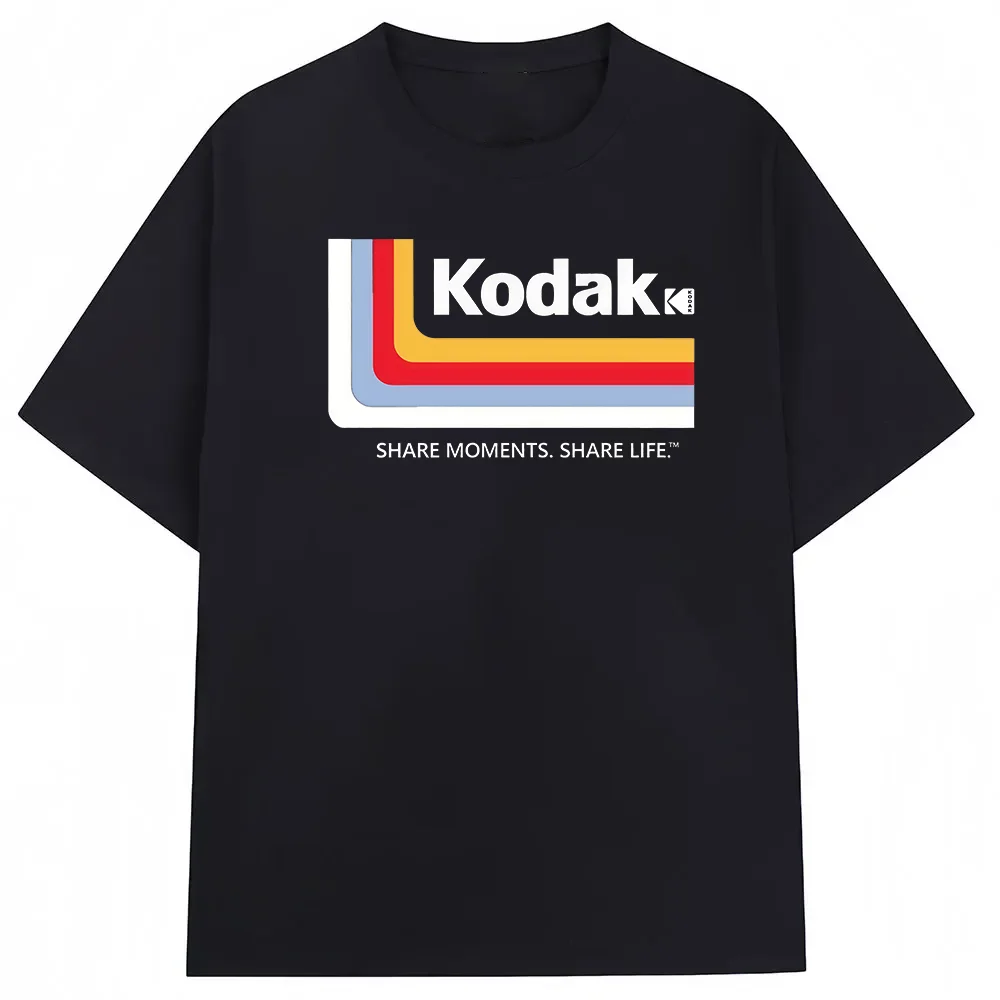 T-shirt vintage imprimé 100 % coton Kodak pour homme - Style décontracté sportswear estival à manches courtes de marque streetwear