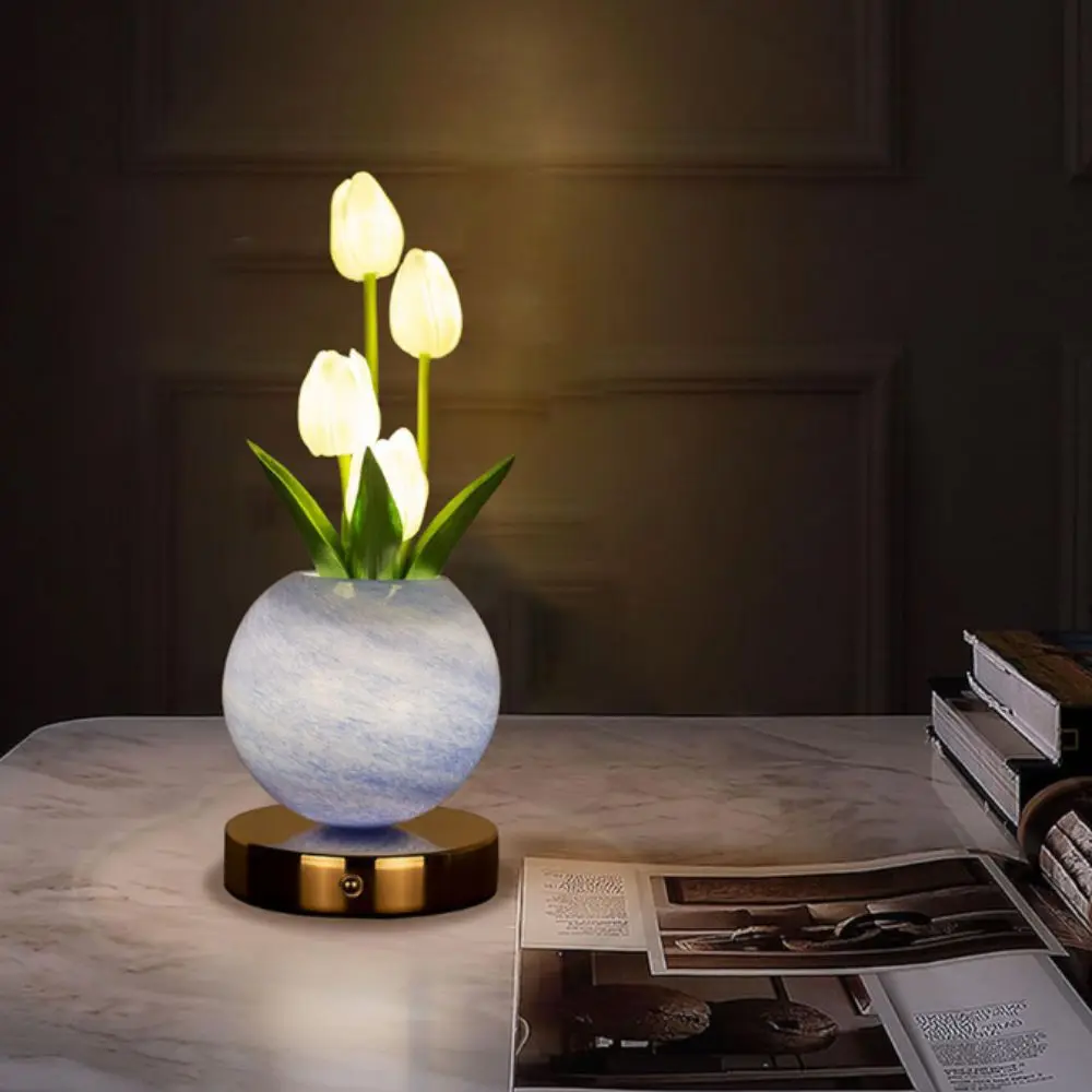 

USB Rechargeable Tulip LED Night Light 3-Color Changing LED Light Source USB Rechargeable Desk Lamp Touch Dimmable