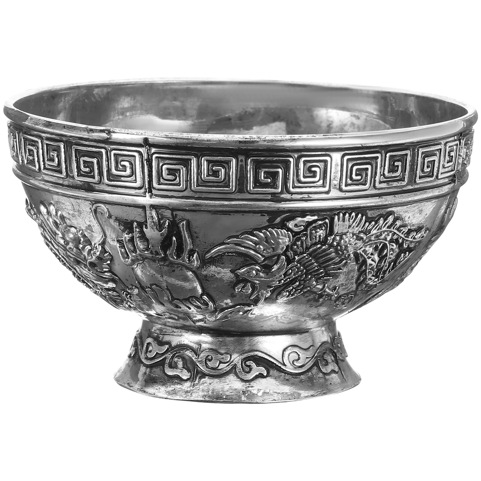 

Tibetan Dragon Phoenix Silver Offering Bowl for Buddhist Worship Meditation Altar Decor Temple Water Offering Cup Sacrifice