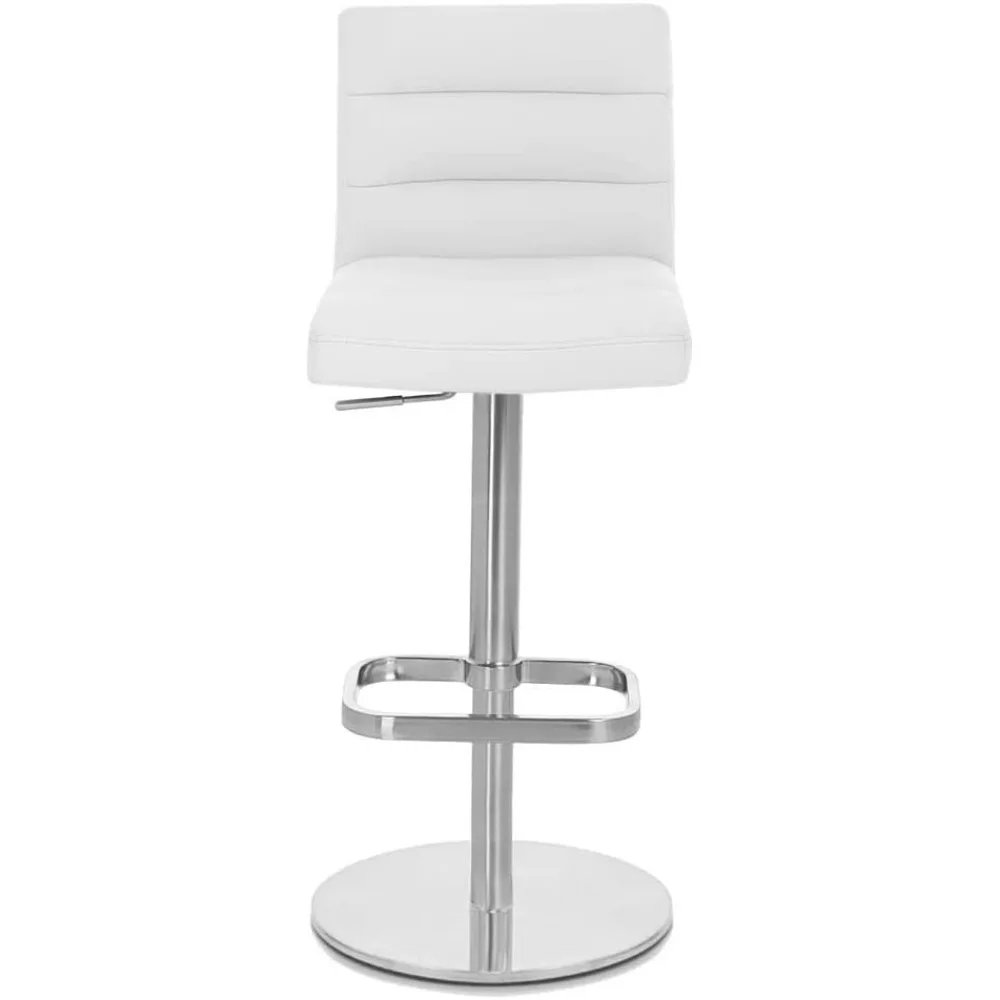 Tabouret de bar luxuriant blanc moderne à hauteur réglable avec base plate ronde brossée