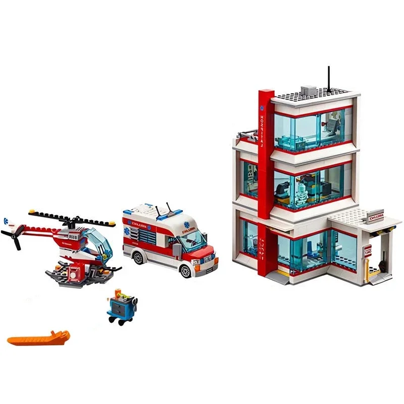 MOC مستشفى بناء المقر الرئيسي سيارة إسعاف الإنقاذ هليكوبتر اللبنات الإبداعية نموذج لعب الأطفال لغز هدايا الاطفال #3