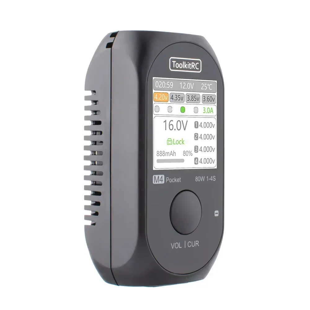 ToolkitRC M4 Pocket Balanced Charger DC 80W 5A 1-4S LiPo Battery Fast Charging XT30 XT60 Input USB-C Input/Output for RC Model