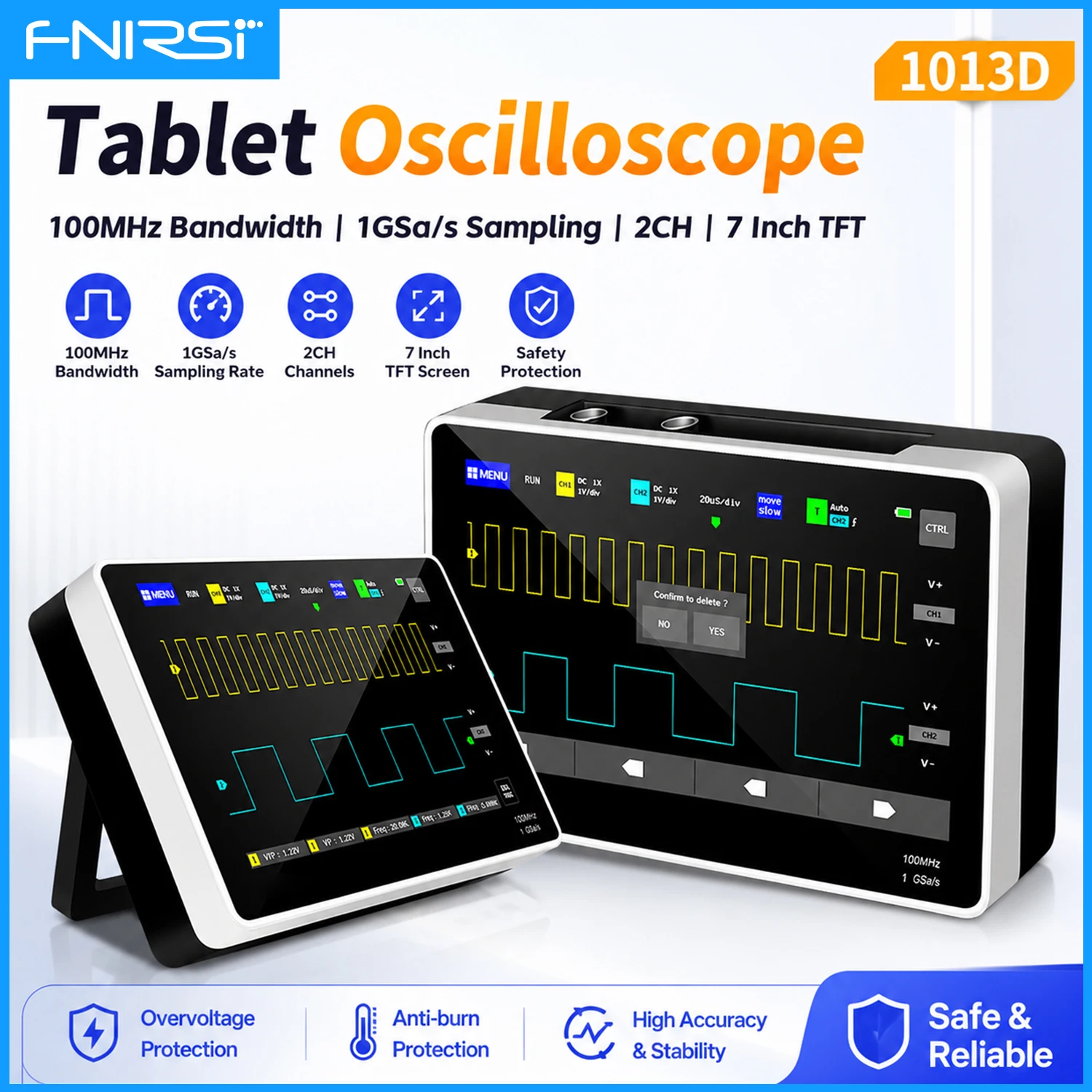 FNIRSI-1013D Digital Tablet Oscilloscope Dual Channel 100MHz 1GSa/s 7 Inch Touchscreen for Portable Electronic Repair Test Tools